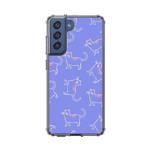 Playful Cartoon Cats on Purple Background Samsung Galaxy S21 FE 5G Case
