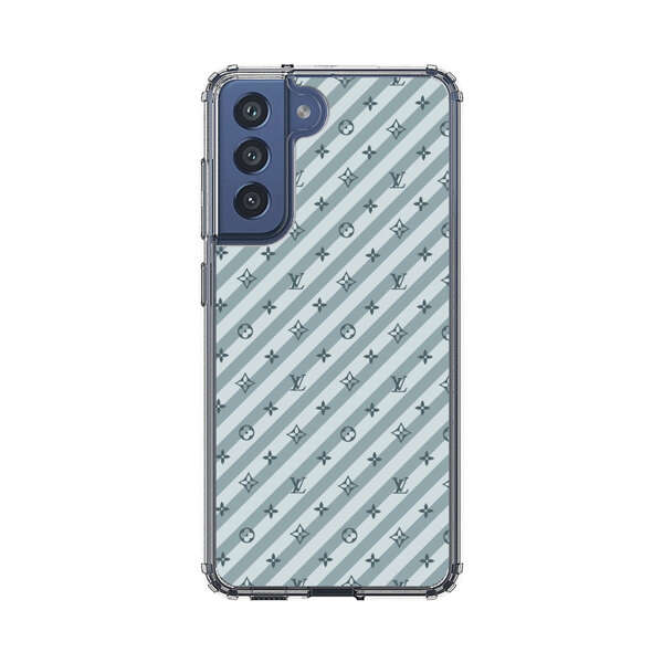 Stylish Blue Diagonal Striped Luxury Logo Pattern Samsung Galaxy S21 FE 5G Case