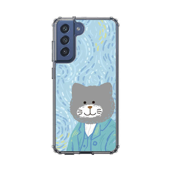 Whimsical Gray Cat with Starry Night Background Samsung Galaxy S21 FE 5G Case