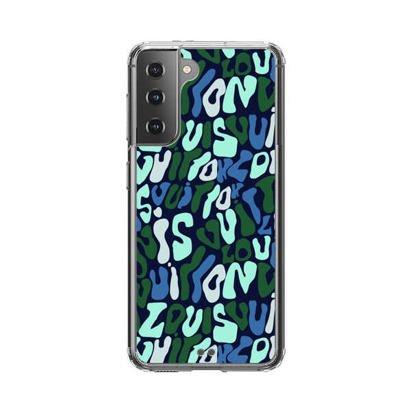Abstract Layered Text Pattern in Blue and Green Samsung Galaxy S21 Plus 5G Case
