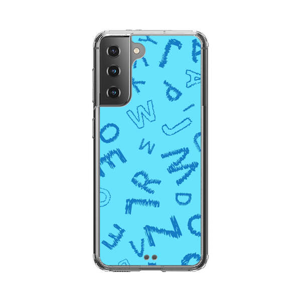 Blue background with random sketched alphabet letters Samsung Galaxy S21 Plus 5G Case