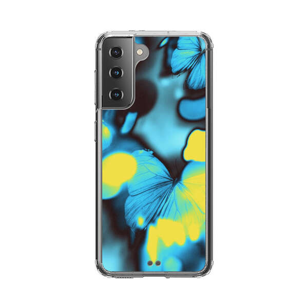 Blue Butterflies Glowing Abstract Background Samsung Galaxy S21 Plus 5G Case