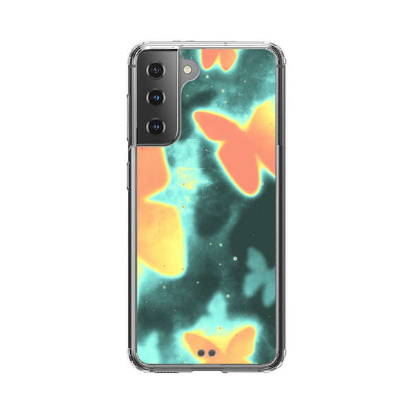 Bright Glowing Orange Butterflies Blue Background Samsung Galaxy S21 Plus 5G Case