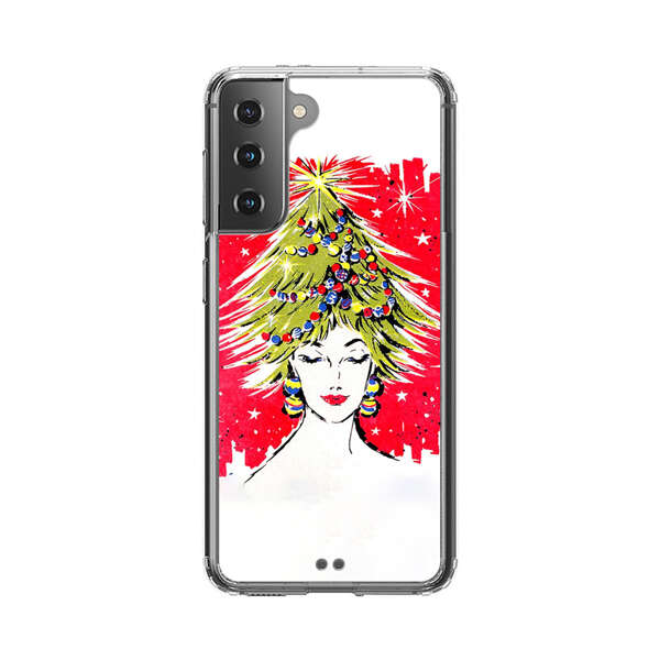 Christmas Tree Hair Woman Red Background Samsung Galaxy S21 Plus 5G Case