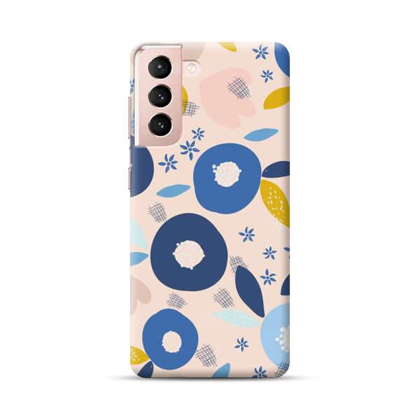 Abstract Floral Pattern with Blue, Pink and Mustard Flowers Samsung Galaxy S21 Plus 5G Hard Case