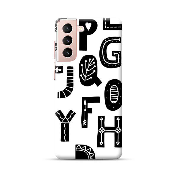 Black and White Hand-Drawn Alphabet Letters Pattern Samsung Galaxy S21 Plus 5G Hard Case