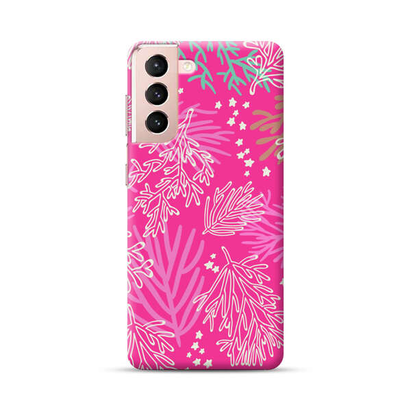 Bright Pink Tropical Leaf Pattern Samsung Galaxy S21 Plus 5G Hard Case