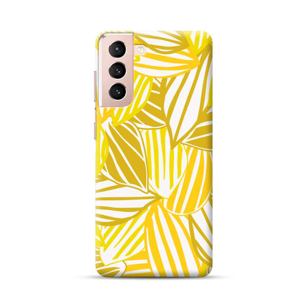 Bright Yellow Striped Tropical Leaves Pattern Samsung Galaxy S21 Plus 5G Hard Case