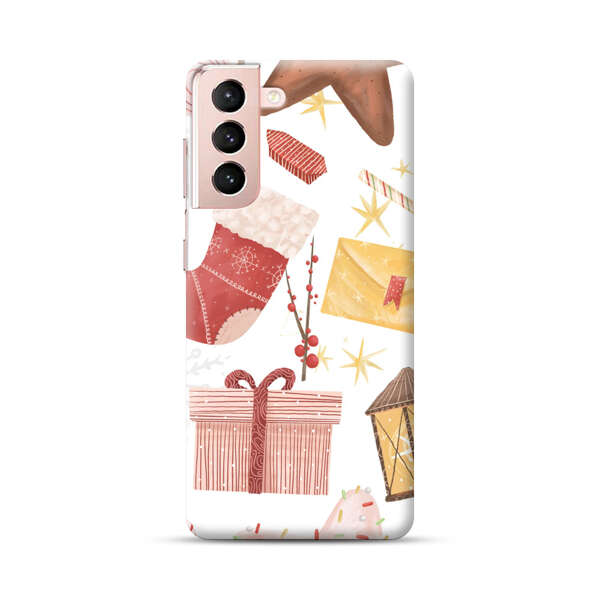 Christmas Festive Pattern with Gingerbread and Gifts Samsung Galaxy S21 Plus 5G Hard Case