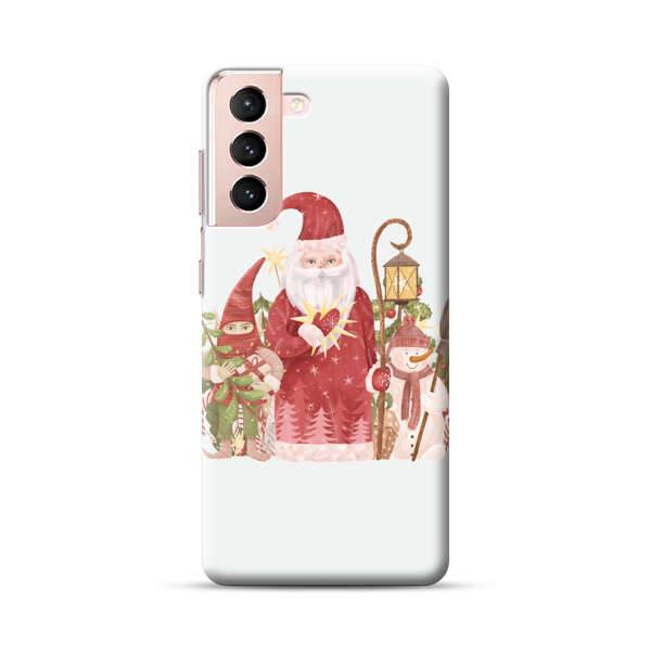 Christmas Santa Elf Snowman Festive Illustration Samsung Galaxy S21 Plus 5G Hard Case