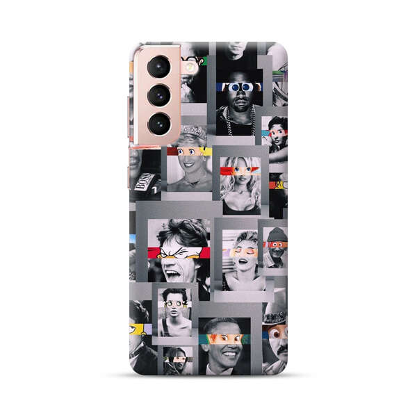 Creative Collage of Iconic Black and White Portraits with Cartoon Eyes Samsung Galaxy S21 Plus 5G Hard Case