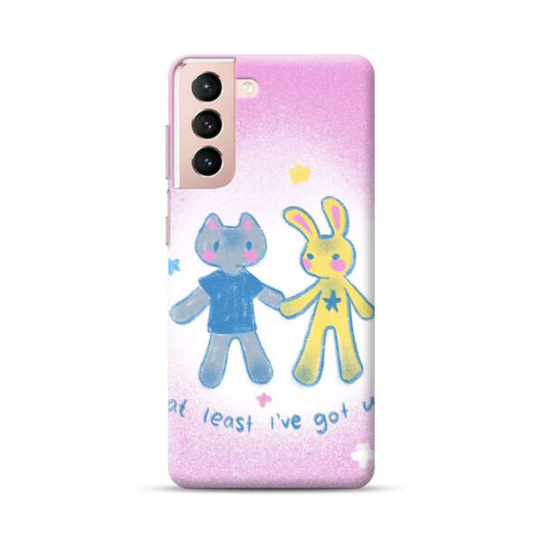 Cute Cat and Rabbit Holding Hands Samsung Galaxy S21 Plus 5G Hard Case