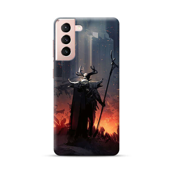 Dark Fantasy Warrior with Horned Helmet Samsung Galaxy S21 Plus 5G Hard Case