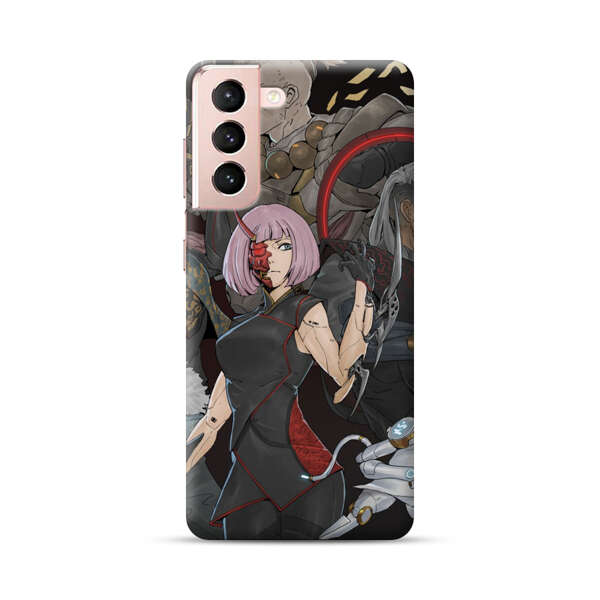 Futuristic Cyberpunk Warriors and Robotic Cat in Dynamic Pose Samsung Galaxy S21 Plus 5G Hard Case