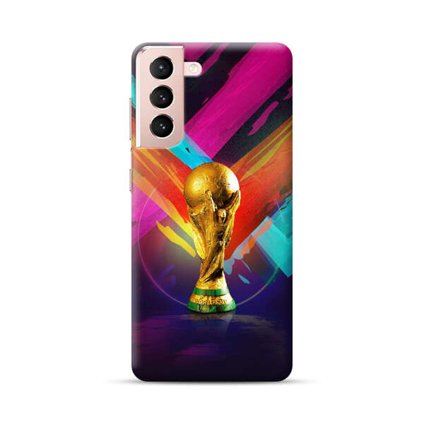 Golden Soccer Trophy with Colorful Abstract Background Samsung Galaxy S21 Plus 5G Hard Case