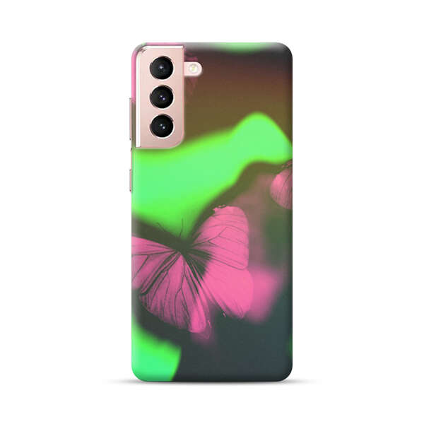 Pink Butterflies Green Background Samsung Galaxy S21 Plus 5G Hard Case