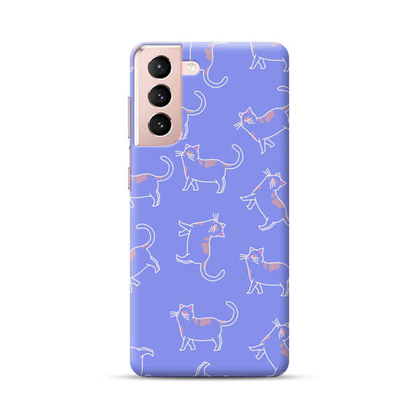 Playful Cartoon Cats on Purple Background Samsung Galaxy S21 Plus 5G Hard Case