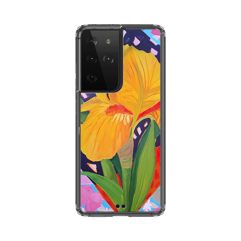 Yellow Iris Flower with Colorful Patchwork Background Samsung Galaxy S21 Ultra 5G Case