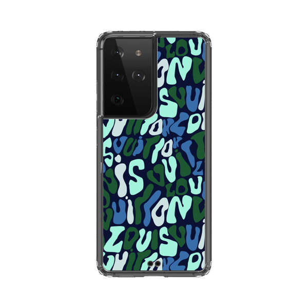 Abstract Layered Text Pattern in Blue and Green Samsung Galaxy S21 Ultra 5G Case