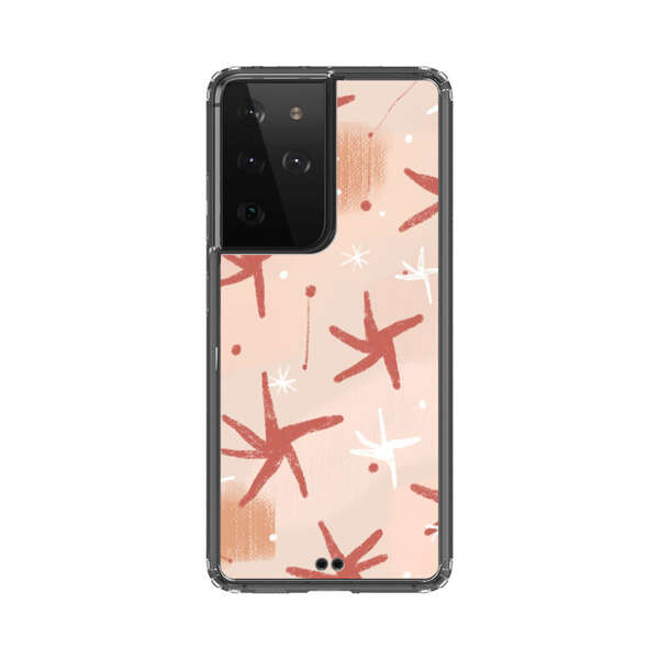 Abstract Star Pattern Red and White on Beige Background Samsung Galaxy S21 Ultra 5G Case