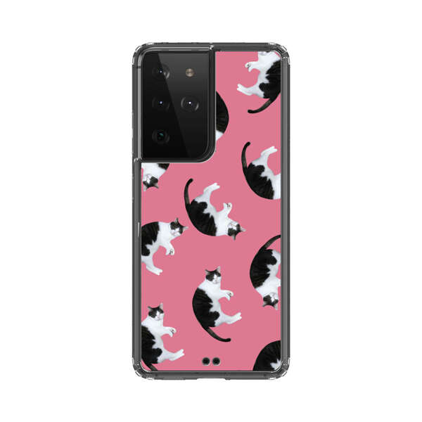Black and White Cats Pattern on Pink Background Samsung Galaxy S21 Ultra 5G Case