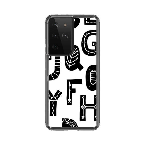 Black and White Hand-Drawn Alphabet Letters Pattern Samsung Galaxy S21 Ultra 5G Case