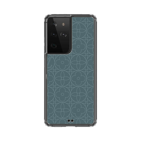 Elegant Blue Geometric Floral Pattern Samsung Galaxy S21 Ultra 5G Case