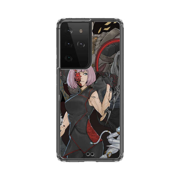 Futuristic Cyberpunk Warriors and Robotic Cat in Dynamic Pose Samsung Galaxy S21 Ultra 5G Case
