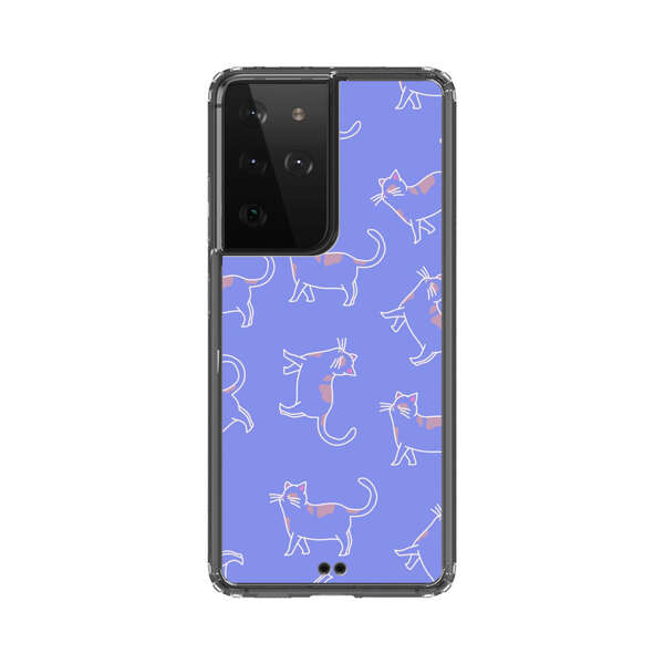 Playful Cartoon Cats on Purple Background Samsung Galaxy S21 Ultra 5G Case