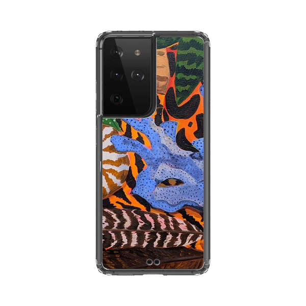 Tropical Coral Seashell Feathers on Tiger Pattern Samsung Galaxy S21 Ultra 5G Case