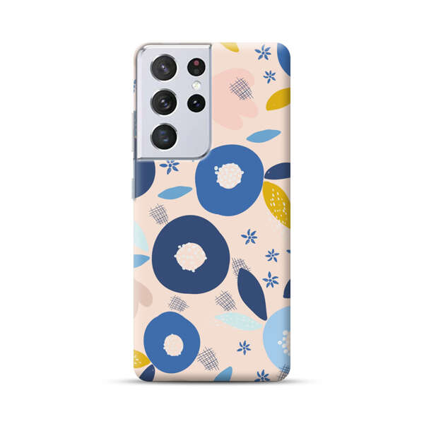 Abstract Floral Pattern with Blue, Pink and Mustard Flowers Samsung Galaxy S21 Ultra 5G Hard Case
