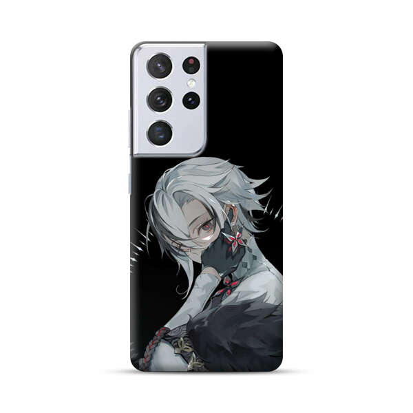 Anime Character with Silver Hair and Dark Feathers Samsung Galaxy S21 Ultra 5G Hard Case