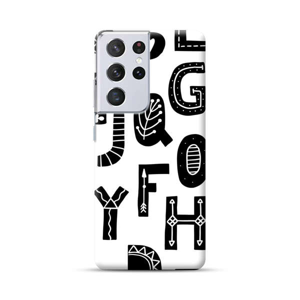 Black and White Hand-Drawn Alphabet Letters Pattern Samsung Galaxy S21 Ultra 5G Hard Case