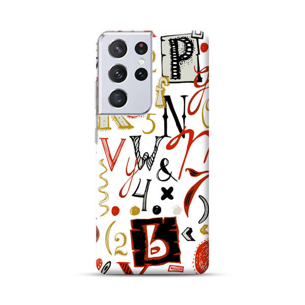Colorful Hand Drawn Letters and Numbers Pattern Samsung Galaxy S21 Ultra 5G Hard Case