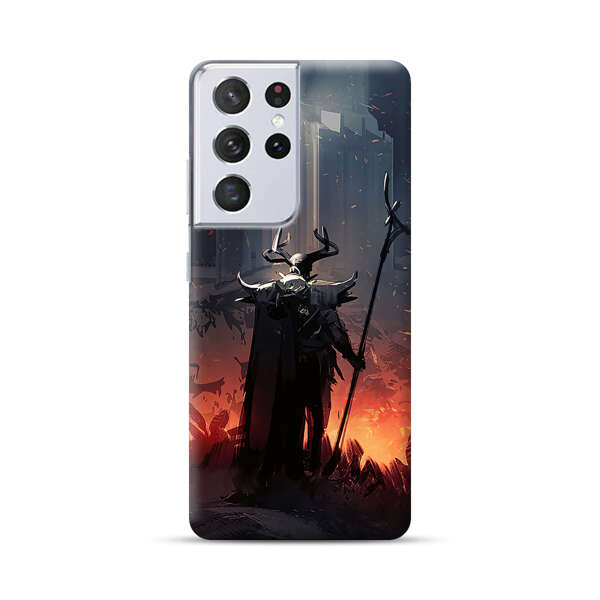 Dark Fantasy Warrior with Horned Helmet Samsung Galaxy S21 Ultra 5G Hard Case