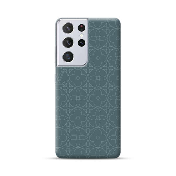 Elegant Blue Geometric Floral Pattern Samsung Galaxy S21 Ultra 5G Hard Case