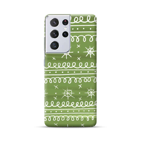 Green White Stars Loop Pattern Samsung Galaxy S21 Ultra 5G Hard Case