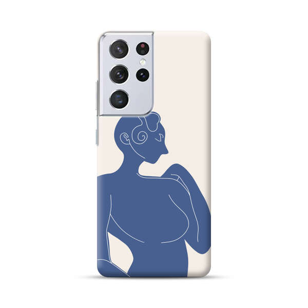 Minimalistic Abstract Female Silhouette Blue Samsung Galaxy S21 Ultra 5G Hard Case