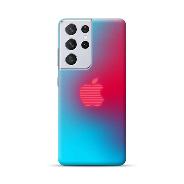 Neon Striped Apple Logo Gradient Background Samsung Galaxy S21 Ultra 5G Hard Case