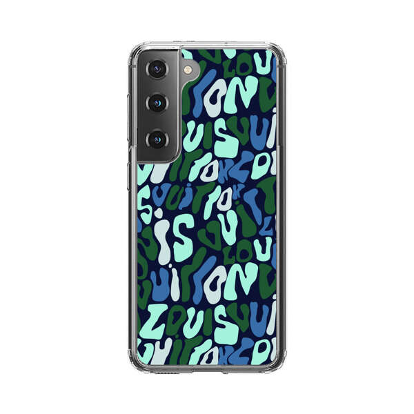 Abstract Layered Text Pattern in Blue and Green Samsung Galaxy S22 5G Case