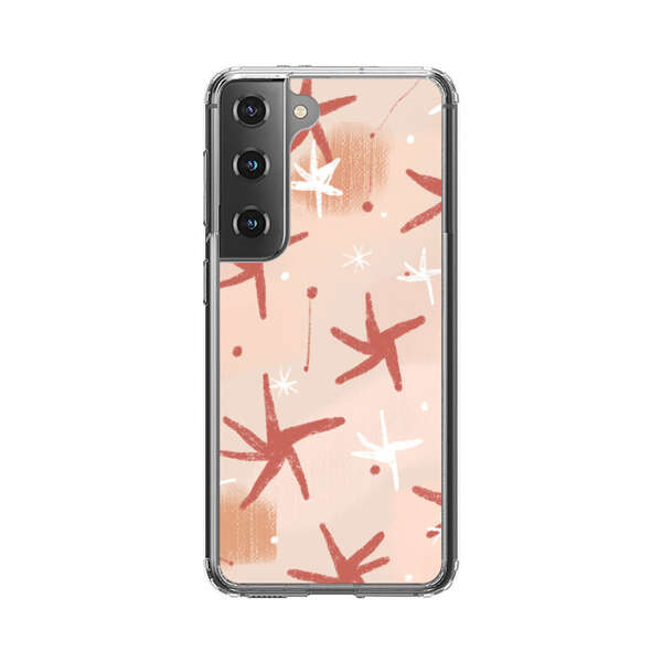 Abstract Star Pattern Red and White on Beige Background Samsung Galaxy S22 5G Case