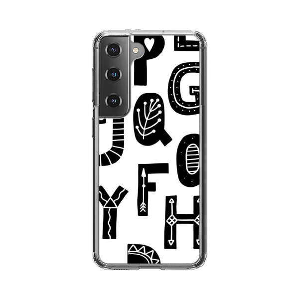 Black and White Hand-Drawn Alphabet Letters Pattern Samsung Galaxy S22 5G Case