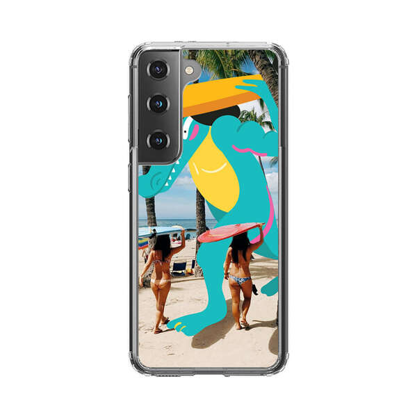 Cartoon Alligator Carrying Surfboards on Beach Samsung Galaxy S22 5G Case