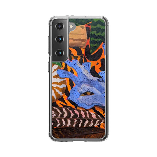 Tropical Coral Seashell Feathers on Tiger Pattern Samsung Galaxy S22 5G Case