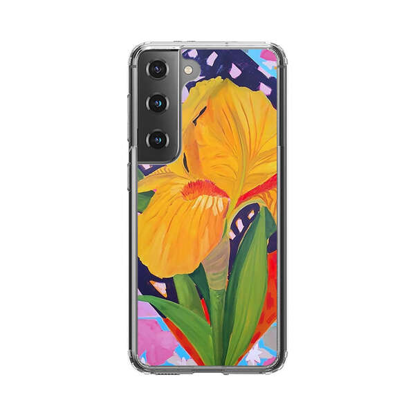 Yellow Iris Flower with Colorful Patchwork Background Samsung Galaxy S22 5G Case