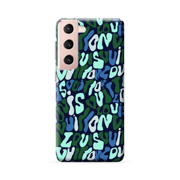 Abstract Layered Text Pattern in Blue and Green Samsung Galaxy S22 5G Hard Case