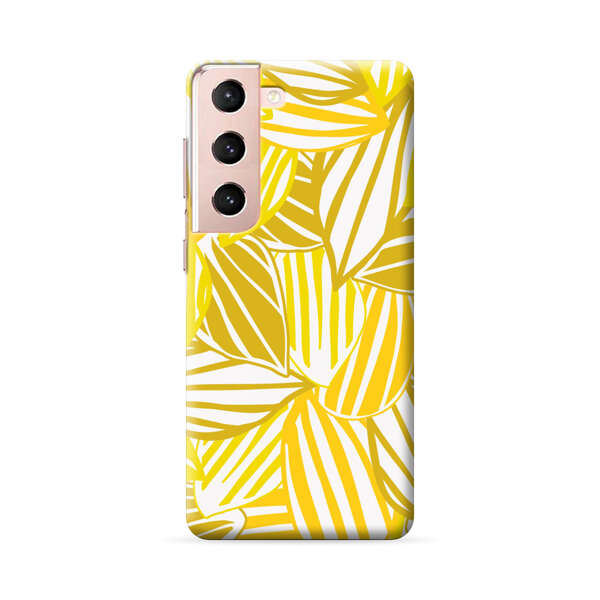 Bright Yellow Striped Tropical Leaves Pattern Samsung Galaxy S22 5G Hard Case