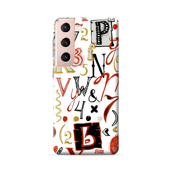 Colorful Hand Drawn Letters and Numbers Pattern Samsung Galaxy S22 5G Hard Case