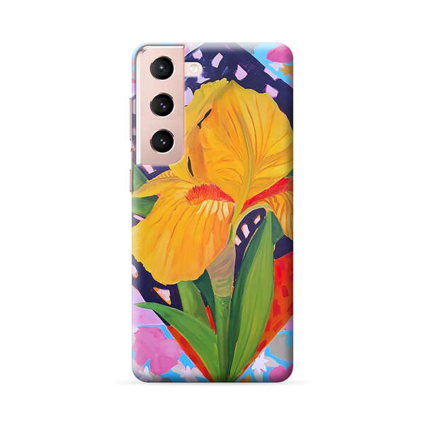 Yellow Iris Flower with Colorful Patchwork Background Samsung Galaxy S22 5G Hard Case