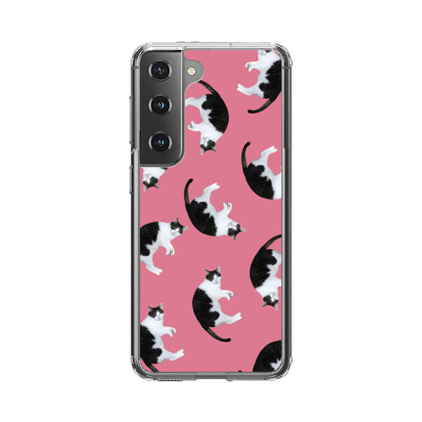 Black and White Cats Pattern on Pink Background Samsung Galaxy S22 Plus 5G Case